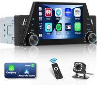Hikity Single Din Car Stereo with Carplay, 5 Inch IPS Touchscreen with Android Auto Screen Car Radio Bluetooth 5.0, Mirror Link Reversing Camera USB Type-C FM EQ SWC Mic