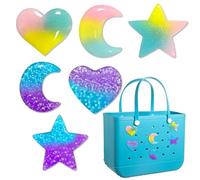 Hikkcos 6Pack Star Moon Heart Charms for Bogg Bag Insert Beach Bag Accessories for Women Totes, Bag Charms for Simply Southern Totes,Rubber Tote Bag Small