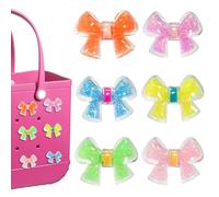 Hikkcos 6PCS Charms for Bogg Bag, Colorful Glittery Bow Decoration Bag Charms,Simply Southern Insert Decorative for Bogg Bag Rubber Tote Beach Bags, Summer Totes, Pool,Travel