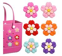 Hikkcos 6Pcs Flowers Charms for Bogg Bag Clips Insert Bogg Bag Accessories for Women Totes, Bag Charms for Simply Southern Totes,Rubber Tote Bag