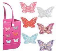 Hikkcos 6Pcs Hearts Charms for Bogg Bag Clips Insert Bogg Bag Accessories for Women Totes, Bag Charms for Simply Southern Totes,Rubber Tote Bag (Pink Butterfly)
