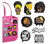 Hikkcos 8PCS Black Girl Charms for Bogg Bags Afro-Centric Beach Bag Accessories Lightweight, Waterproof Clips for Summer Totes, Pool & Travel