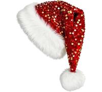Hikkcos Red Santa Hat Snowflake Christmas Hats for Adults Sequin Plush Santa Hat Furry Velvet for Adult Xmas Party