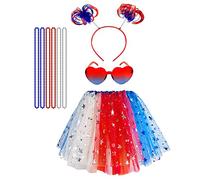 Hikkcos Red White and Blue Tutu 4th of July Costume Accessories Set Independence Day Costume Tutu for Halloween Independence Day Patriotic Costume