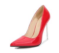HIKKWXVN Women's 4.3" Heel Pointed Toe Pumps Stilettos High Heel Slip-on Dress Shoes, Large Size High Heels Nightclub Sexy Metal Heels,Red,37