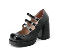 HIKKWXVN Women's Ankle Strap Mary Jane Pumps -Bridesmaid White Platform Heels for Wedding Guest Prom Night,Black,4.5 UK