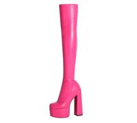 HIKKWXVN Women's GoGo Boots Square Toe Chunky Heel Thigh High Boots, Stretch PU Leather Over The Knee Boots, Winter Tall Boots Shoes,Pink,40