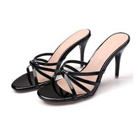 Women's Open Toe Heeled Mules Sandals, 9CM Stiletto High Heels Slip on Mules Shoes for Women, Comfort Walking Pumps Shoes,Black,37