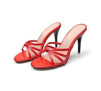 HIKKWXVN Women's Open Toe Heeled Mules Sandals, 9CM Stiletto High Heels Slip on Mules Shoes for Women, Comfort Walking Pumps Shoes,Red,36