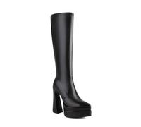 HIKKWXVN Women's Pointed Toe Side zipper Platform Knee High Boots, Chunky High Heel Long Boots, Fall Winter Tall Boot,Black,38