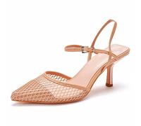 HIKKWXVN Women's Pumps, Low Heel 2.75 inch Pointed Closed Toe Slingback Kitten Heels Party Wedding Comfortable Dress Shoes,Nude,38