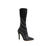 HIKKWXVN Women's Sexy Stretch Stockings Mid Calf Boots, Stiletto Heels Party Dress Ankle Booties, Fashion Winter Heeled Booties,Black,37