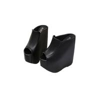 HIKKWXVN Women's Ultra-high Heel Open Toe Sandals, 18 cm Wedge Heel Non-Slip Increase Height Platform Pumps, Cute Office Dress Shoes,Black,38