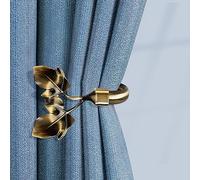 HIKMLK 2pcs Handmade Leaf Curtain Tiebacks - Antique Brass Botanical Holdbacks & Side Holders, Brushed Metallic LacquerWall Mounted Pull Backs for Fresh Drapes Window Decor