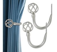 HIKMLK Curtain Holdbacks 2pcs, Solid Cast Iron Heavy Duty Curtain Tiebacks for Wall, Side Holder Pull Back Hooks for Drapes Tie Back Home Window Decor (Satin Nickel)