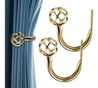 HIKMLK Handmade Metal Curtain Holdbacks 2pcs, Decoration Matt Black Curtain Tie Back Hooks for Wall, Heavy Duty Side Holders Tiebacks Accessories for Drapes Drapery Window (Gold)