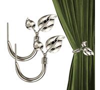 Leaf Shaped Curtain Holdbacks 2pcs, Handmade Metal Curtain Side Holders for Wall, Antique Brass Curtain Tieback Hook Pull Backs for Drapes Window Home Decoration (Nickel)