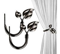 HIKMLK Leaf Shaped Curtain Holdbacks 2pcs, Handmade Metal Curtain Side Holders for Wall, Antique Brass Curtain Tieback Hook Pull Backs for Drapes Window Home Decoration (Black Nickel)