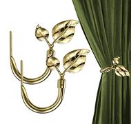 HIKMLK Leaf Shaped Curtain Holdbacks 2pcs, Handmade Metal Curtain Side Holders for Wall, Bright Gold Curtain Tieback Hook Pull Backs for Drapes Window Home Decoration (Gold)