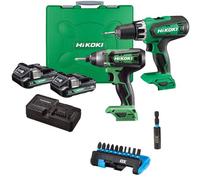 Hikoki 18V Combi Drill Impact Driver 2Ah Twin Pack + Impact Bit Set Kc18Dfxjaz