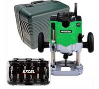 Hikoki 240V M12Vel 1/2In Router Variable Speed 65mm Plunge + 12 Piece Bit Set