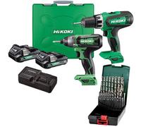 Hikoki Combi Drill Impact Driver 18V 2Ah Twin Pack + Hss Dril Bits Kc18Dfxjaz