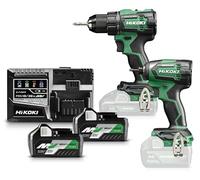 HIKOKI KC18DEWAZ Cordless Combo Kit (1 Cordless Drill DS18DE, Max. Fixed Torque (Hard): 140 Nm, 1 Battery Impact Wrench 1/4 Inch WH18DE, Max. Fixed Torque: 175 Nm, 18 V, Brushless)