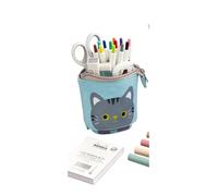 HIKOO DAILY Canvas Cartoon Cute Pencil Bag Retractable Fabric Pencil Case Fold Standing Holder Kawaii Stationery(D)