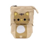 HIKOO DAILY Canvas Cartoon Cute Pencil Bag Retractable Fabric Pencil Case Fold Standing Holder Kawaii Stationery(E)