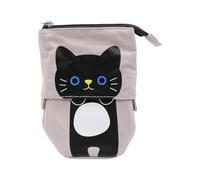 HIKOO DAILY Canvas Cartoon Cute Pencil Bag Retractable Fabric Pencil Case Fold Standing Holder Kawaii Stationery(G)
