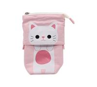 HIKOO DAILY Canvas Cartoon Cute Pencil Bag Retractable Fabric Pencil Case Fold Standing Holder Kawaii Stationery(B)