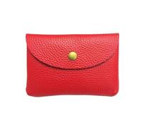 HIKOO DAILY Leather Mini Envelope Change Pocket Simple Buckle Cowhide Large Capacity Card Bag Women's Coin Wallet Bank Card Earphone Bag(Red,2PCS)