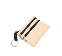 HIKOO DAILY Zippers Canvas Coin Purse Women's Mini Wallet Solid Change Purses with Keychain Money Bags Coin Key Storage Bag Card Holder(Beige,1PCS)
