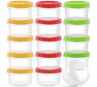 Hikrxya 15 Pcs 8 oz Small Reusable Plastic Food Container with Lids, Deli Containers Stackable Clear Food Storage Jars, Dishwasher & Microwave & Freezer Safe (Red/Green/Yellow)