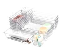 Hikrxya 25 Pack Clear Plastic Drawer Organisers Set, 4 Size Versatile Bedroom and Vanity Drawer Organizer Trays, Kitchen Plastic Storage Divider Bins for Makeup Bedroom Kitchen Gadgets Office