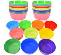 Hikrxya 30 Pack Reusable Plastic Bowls - 300ml 10 Colours Unbreakable Toddler Plastic Serving Bowls Salad Toddler Bowls for Children Party Kids Fruit Soup Cereal - Dishwasher & Microwave Safe