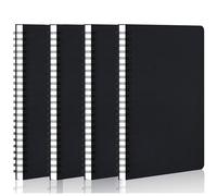 Hikrxya 4 Pack Notebook Lined A5 Spiral Notepad, Black Kraft Cover Notebooks 120 Pages / 60 Sheets Bulk Journals, Memo Notepads Planner Sketch Pad