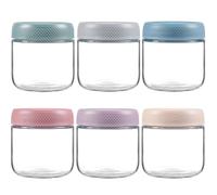 Hikrxya 6 Pack Glass Overnight Oats Jars Containers, 300ml Wide Mouth Mason Salad Jars Glass Food Storage Containers Ideal for Yogurt Snacks Spice Sugar Fruit Salad Beans