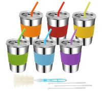 Hikrxya 6 Pack Kids Stainless Steel Cups with Straws and Lids, 12oz Spill Proof Unbreakable Iced Coffee Cup, Reusable Kids Drinking Cup Travel Mug for Child Adult Outdoor