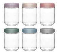 Hikrxya 6 Pack Overnight Oats Jars Containers, 500ml Wide Mouth Mason Salad Jars Glass Food Storage Containers Ideal for Yogurt Snacks Spice Sugar Fruit Salad Beans