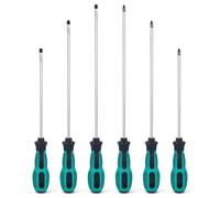 Hikrxya 6pcs Professional Long Reach Screwdriver Set, 3 Flat + 3 Cross Heads with Extra Long Reach, Magnetic Tips Phillips Slotted Screwdrivers & Soft Grip Handles (3 Sizes)