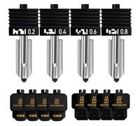 HIKUDIY 4PCS 0.2/0.4/0.6/0.8mm Hotend Compatible with Bambu Lab P2S/H2S/H2D/A1/A1 Mini - Quick Swap Extruder Print Head with 4 Silicone Cover Socks