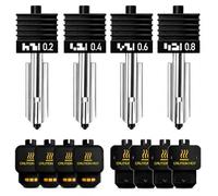 HIKUDIY 4PCS 0.2/0.4/0.6/0.8mm Hotend Compatible with Bambu Lab X2D/P2S/H2S/H2D/A1/A1 Mini - Quick Swap Extruder Print Head with 4 Silicone Cover Socks