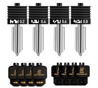 HIKUDIY 4PCS Integrated Hotend Nozzle Set (0.2/0.4/0.6/0.8mm) Compatible with Bambu Lab X2D P2S H2S H2D, All-Metal Quick Swap Print Head, Multi-Size Print Head Kit, Includes 8 Silicone Socks