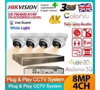 Hikvision 12MP 4CH System 8MP Hybrid IP Camera Acusense White Light Alarm Kit UK