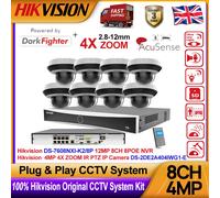 Hikvision 12MP 8CH CTV System 4MP DarkFighter 4X PTZ Camera Acusense 2-Way Audio