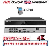 HIKVISION 12MP AI 8CH 1U 8POE 4K NVR DS-7608NXI-K2/8P AcuSense Recorder + HDD UK