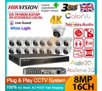 Hikvision 16 Channel NVR 4K 8MP Hybrid Acusense3.0 IP Camera System 2-Way Audio