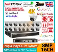 Hikvision 16 Channel NVR 4K 8MP Hybrid Acusense3.0 IP Camera System 2-Way Audio