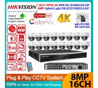 Hikvision 16CH 4K 8MP Hybrid Light Dome IP Camera System ColorVu Acusense Mic